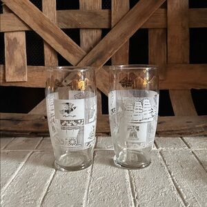 2 Anchor Hocking Americana White Colonial Motifs Golden Eagle Tumblers (49)